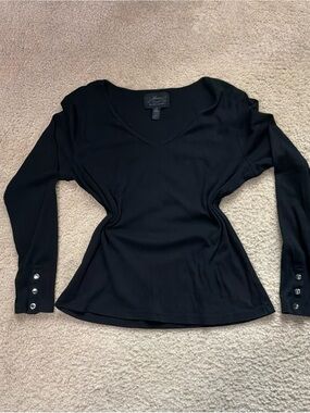Ralph Lauren Black V-Neck Long Sleeve Top with Button Cuffs